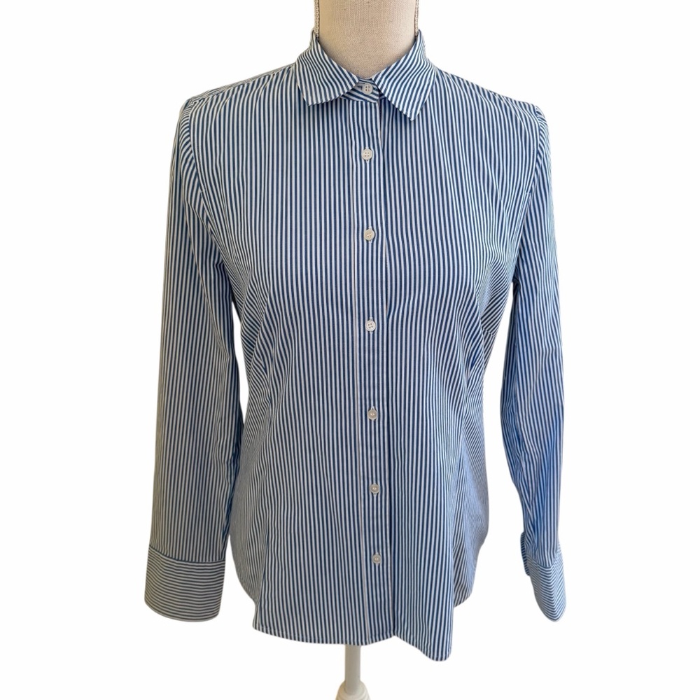 J. Crew 365 Blue/White Stripe Stretch Cotton Slim Fit Button Down Shirt 4